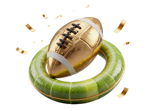 Goldener Fu&szlig;ball durchbricht einen Lime-Energiering mit Konfetti als Symbol f&uuml;r das Golazzo Willkommenspaket