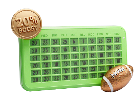 Leuchtender limefarbener Wettschein mit goldenem 20%-Boost-Badge und Fu&szlig;ball f&uuml;r das Golazzo Sport-Willkommensangebot